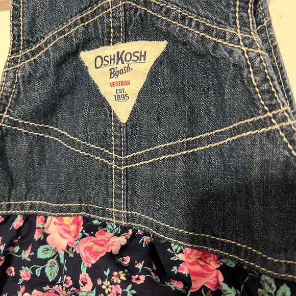 OSHKOSH B'Gosh Girl’s 3T Denim Tiered Jumper Dress Floral Gingham Eyelet - Picture 5 of 7